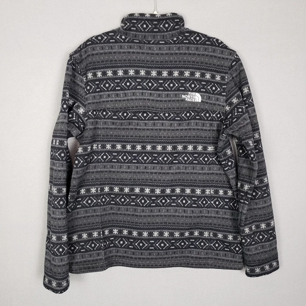 The North Face Men's L Nordic Print Pullover Black Gray Fleece Lined Fair Isle